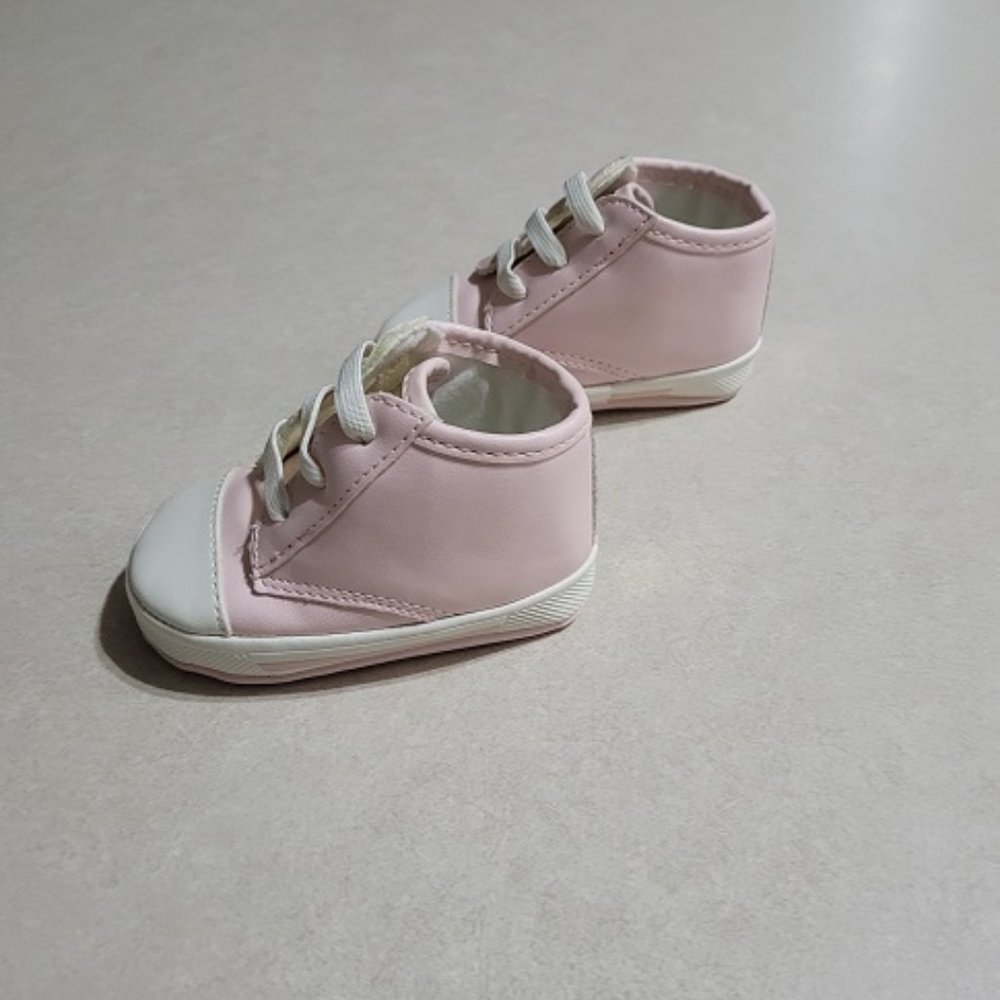 Pink and White High-Top Crib Shoes - Size 2